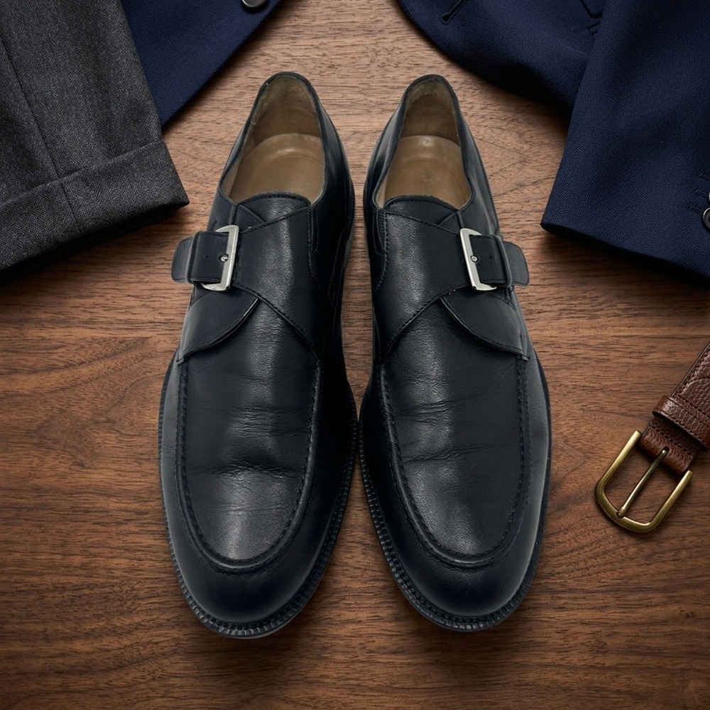 Johnston & Murphy Signature Series Mens Black Leather Monk Strap Loafers 9 W